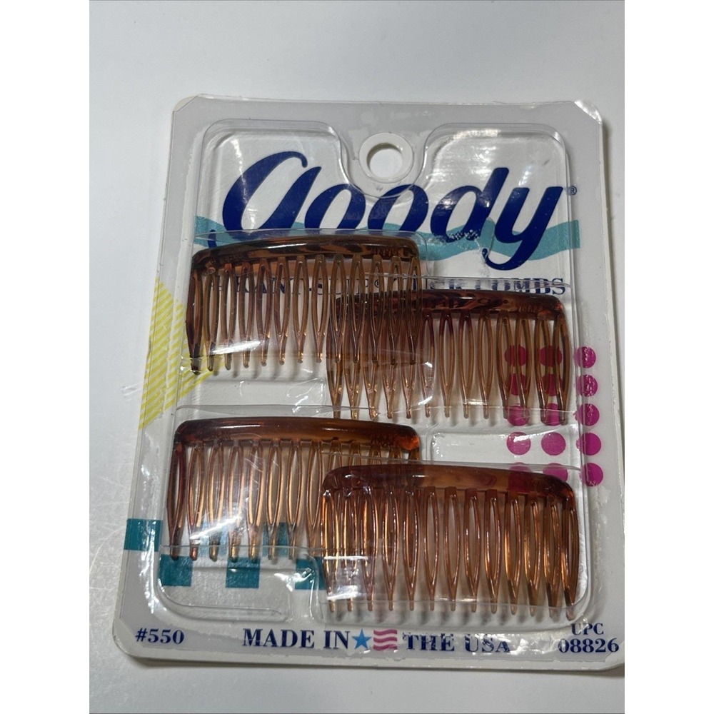 1989 Goody Hair Kant-slip Combs Set Of 4 Made In USA Brown